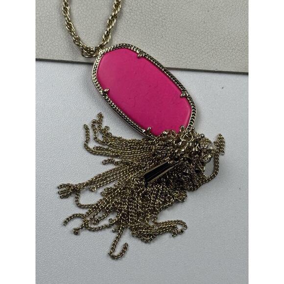 Kendra Scott Rayne Tassel Necklace 30" Gold Tone Chain Neon Pink Pendant - Picture 4 of 10